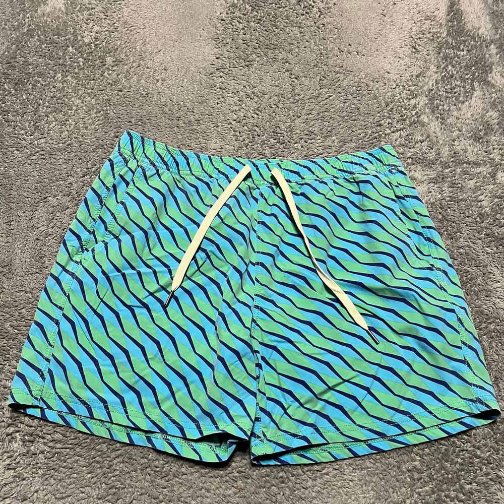 Fair Harbor Shorts Mens Large Lined Swim Trunks Geometric Green Blue